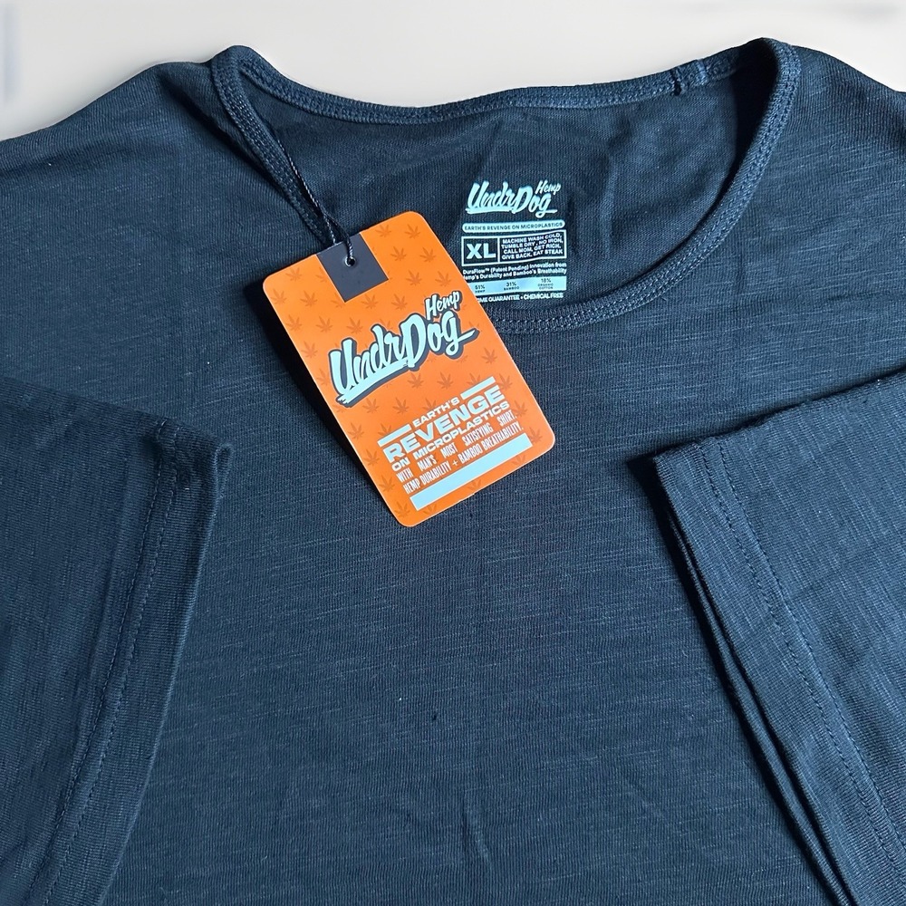 NEW Undrdog Mens Hemp T-Shirt Size XL Short Sleeve Bamboo Organic Cotton Black